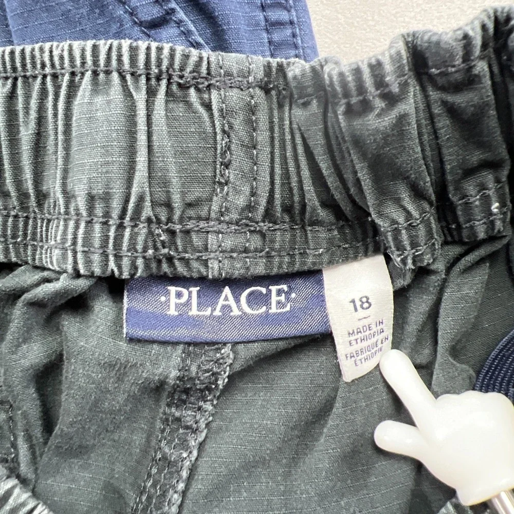 The Children's Place Cargo Shorts Youth 18 Navy Gray Cotton Mid Rise Set Of 2